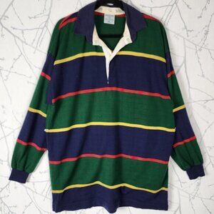 Woolaby 100% Australian Merino Wool Colorblock Stripe Polo Long Sleeve